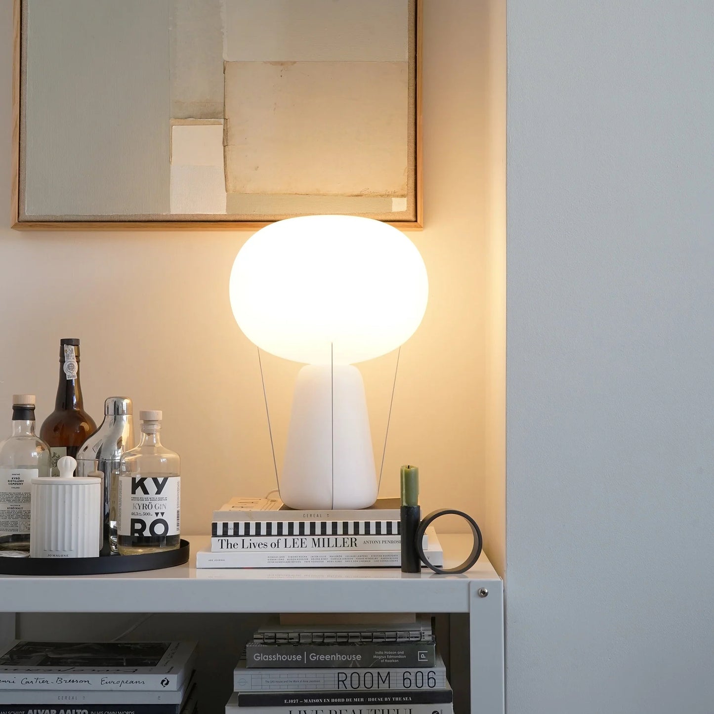 Blow Lamp, White Base with Opal Top