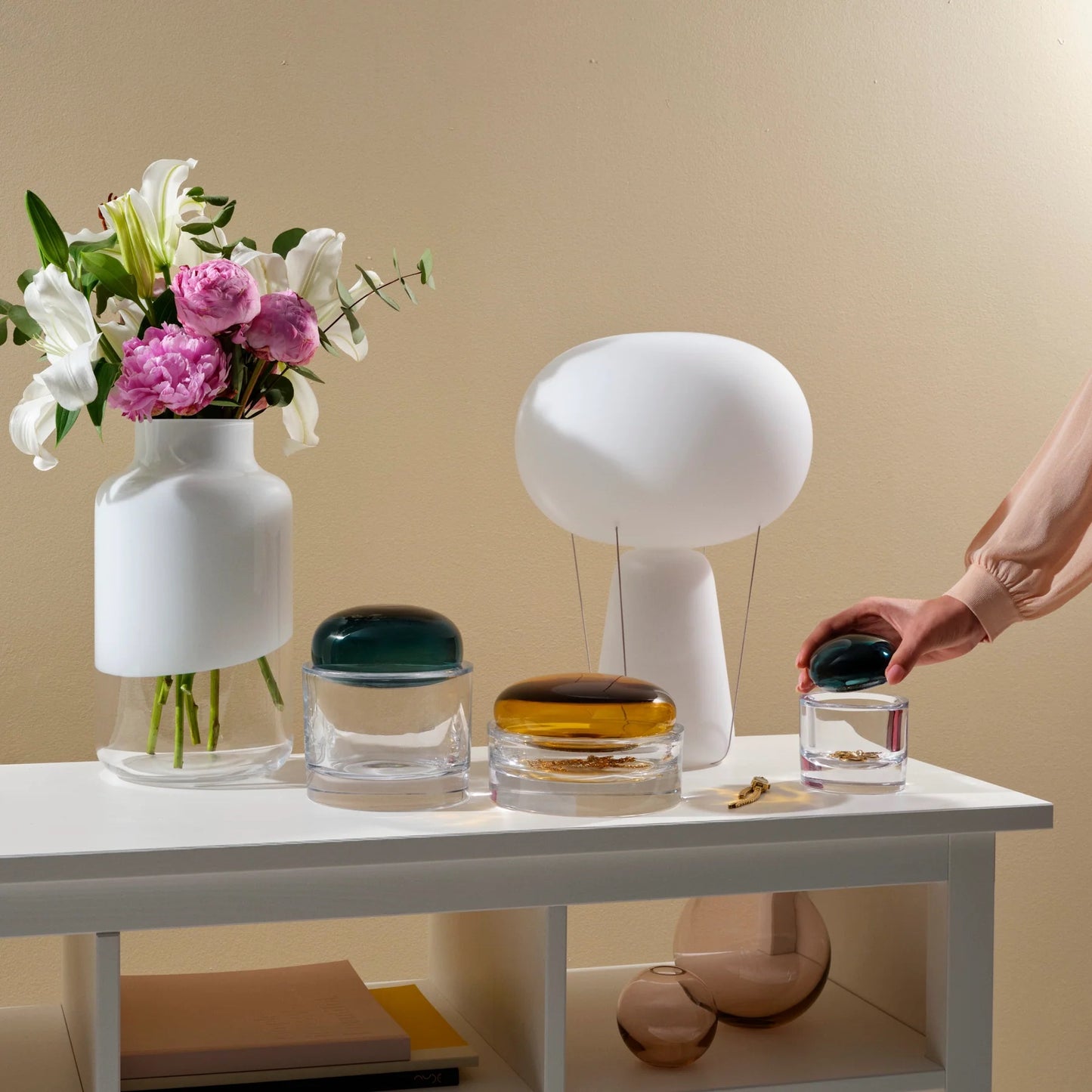 Blow Lamp, White Base with Opal Top