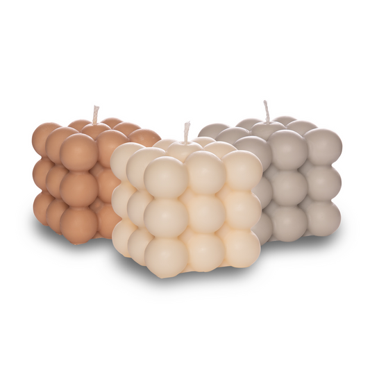 3er Bubble Kerzen Set creme, hellgrau, beige